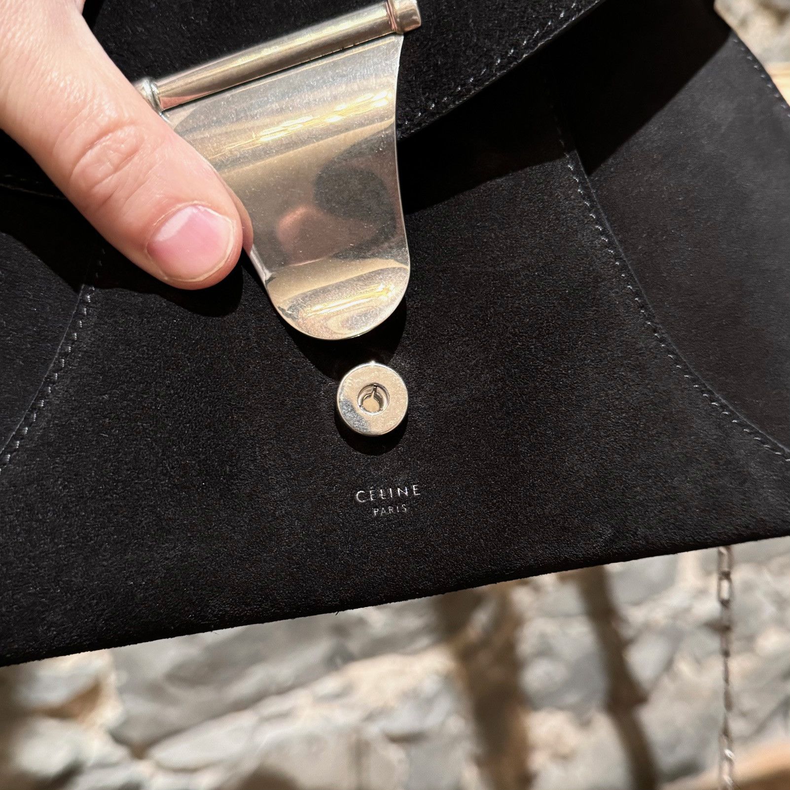Celine Céline 2016 Black Suede Envelope Clutch Chain Bag Size ONE SIZE - 4 Thumbnail
