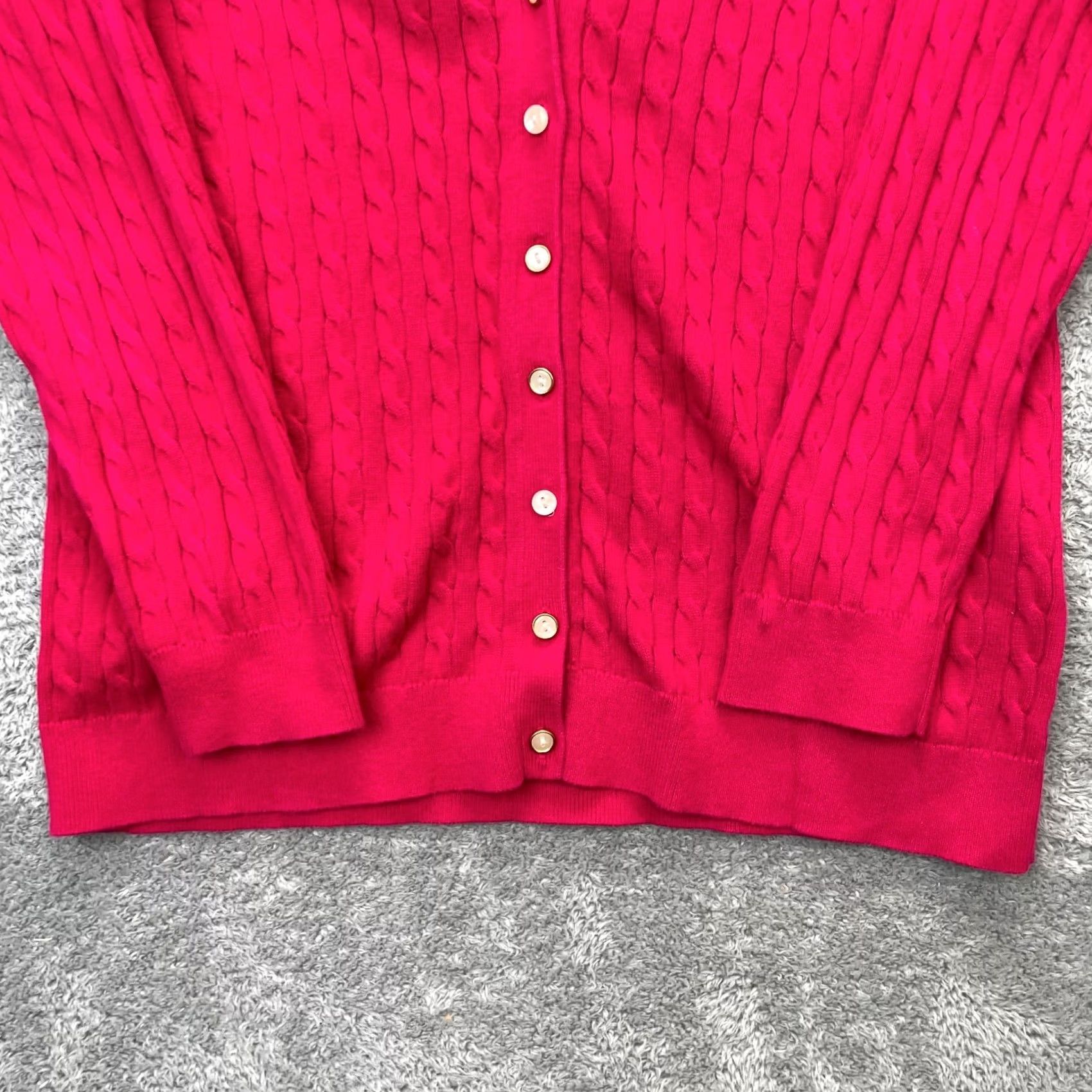 Lands' End Lands' End Cardigan Sweater Womens XL Plus Pink Cable Knit Cotton Button Front V-Neck Knit Size XL / US 12-14 / IT 48-50 - 5 Thumbnail