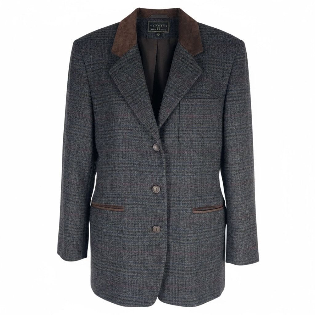 Express Express Suede Collar Wool Plaid Blazer Jacket Suede Size L Size L / US 10 / IT 46 - 2 Thumbnail