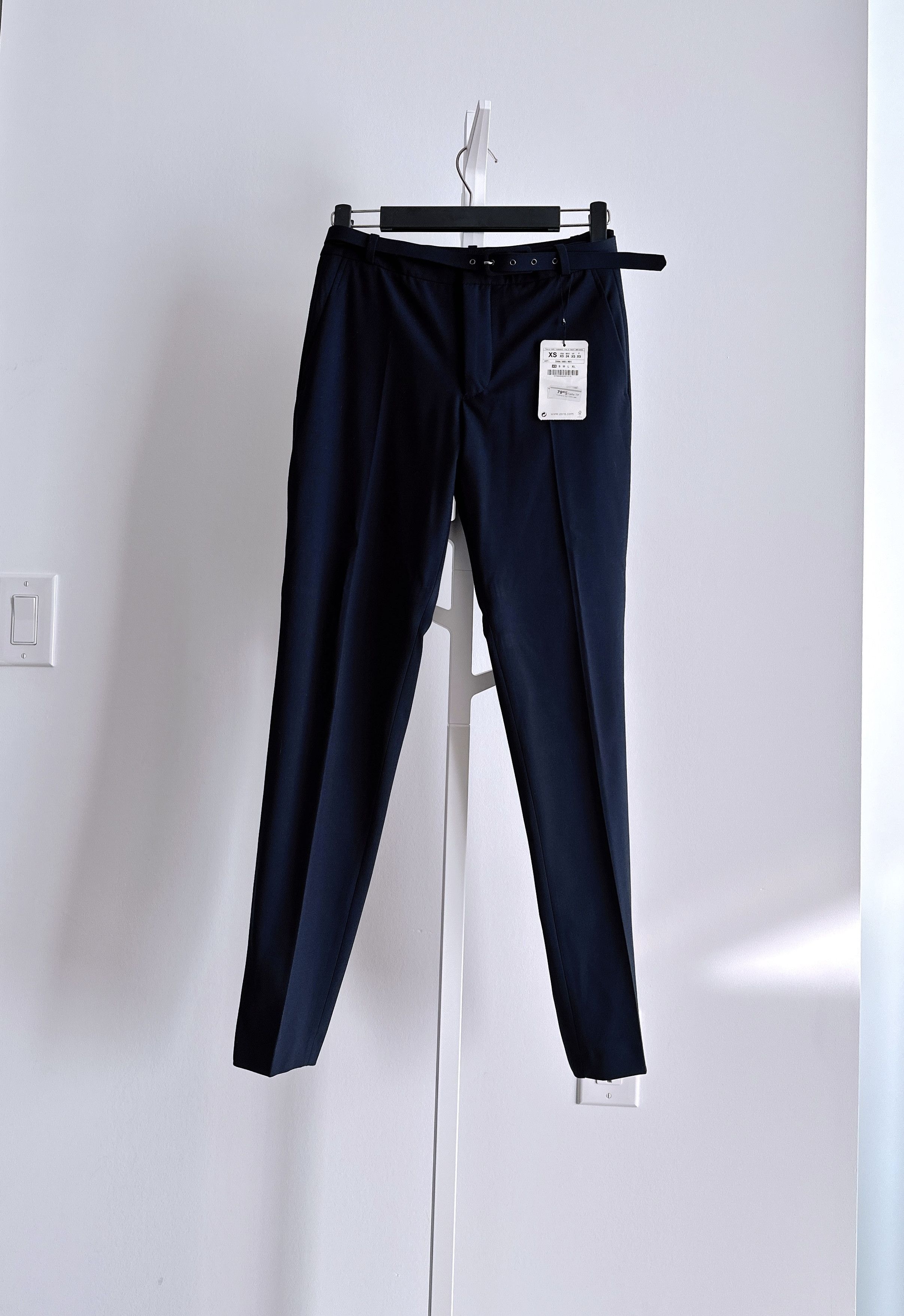 Zara Pants With Fabric-Covered Belt in Navy - Size XS