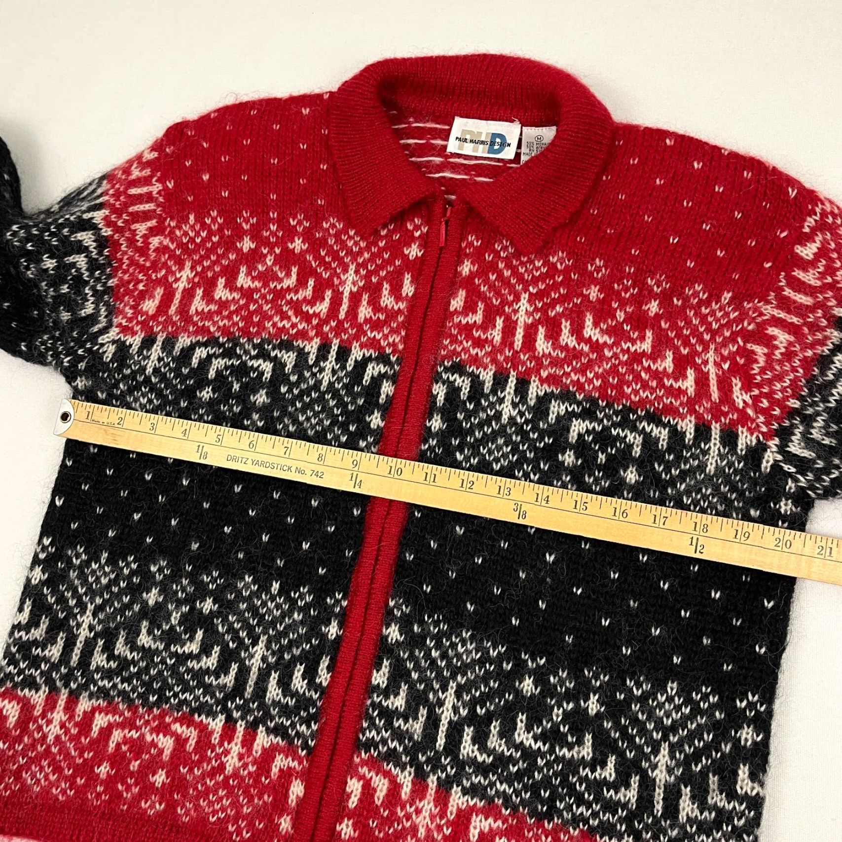 Vintage VINTAGE Paul Harris Cardigan Sweater Womens Medium Red Black Fair Isle Mohair Zip Crew Neck Knit Cardigan Size M / US 6-8 / IT 42-44 - 4 Thumbnail