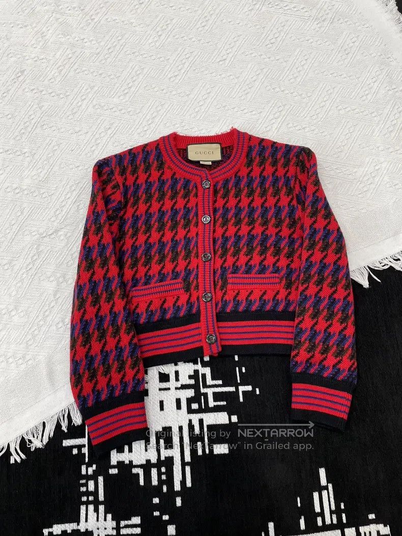 Gucci Gucci Red checkered knitted cardigan jacket Size S / US 4 / IT 40 - 1 Thumbnail