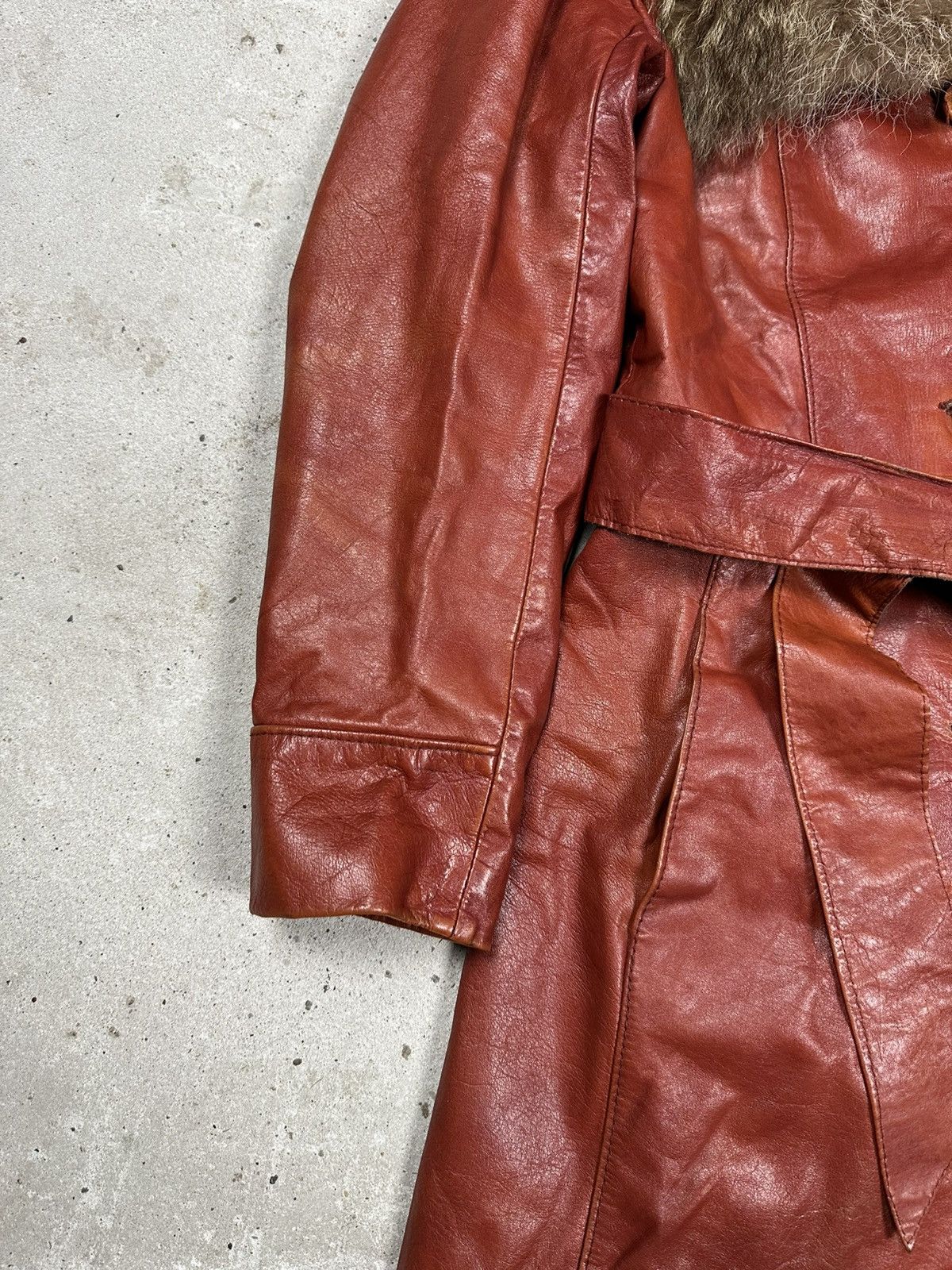 Vintage Vintage 90s Genuine Leather Fur Collar Long Coat Size L / US 10 / IT 46 - 5 Thumbnail
