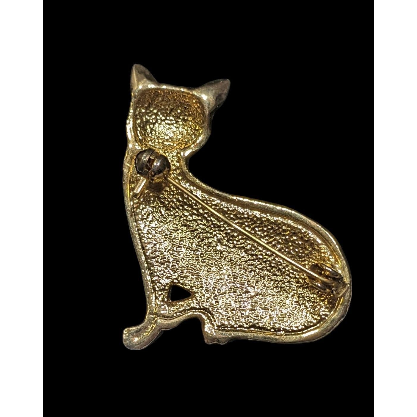 Other Vintage Cat Black Enamel And Gold Tone Brooch With Rhineston Size ONE SIZE - 2 Thumbnail