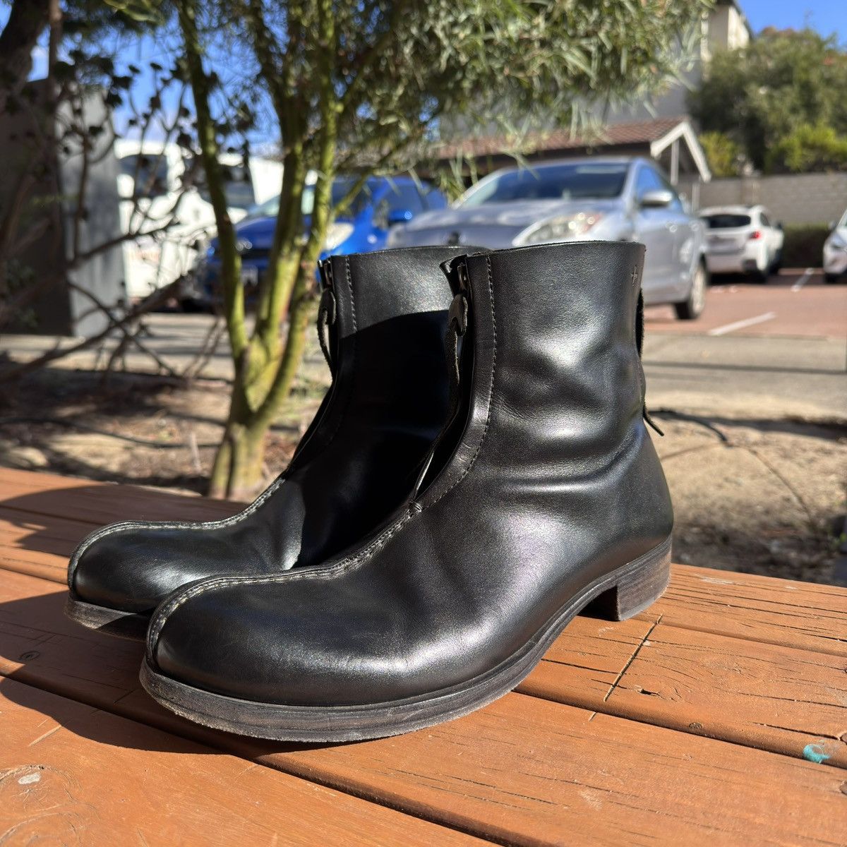 Ma+ M.a+ black leather double-zip boots, fits Size 42.5 Size US 9 / EU 42 - 4 Thumbnail