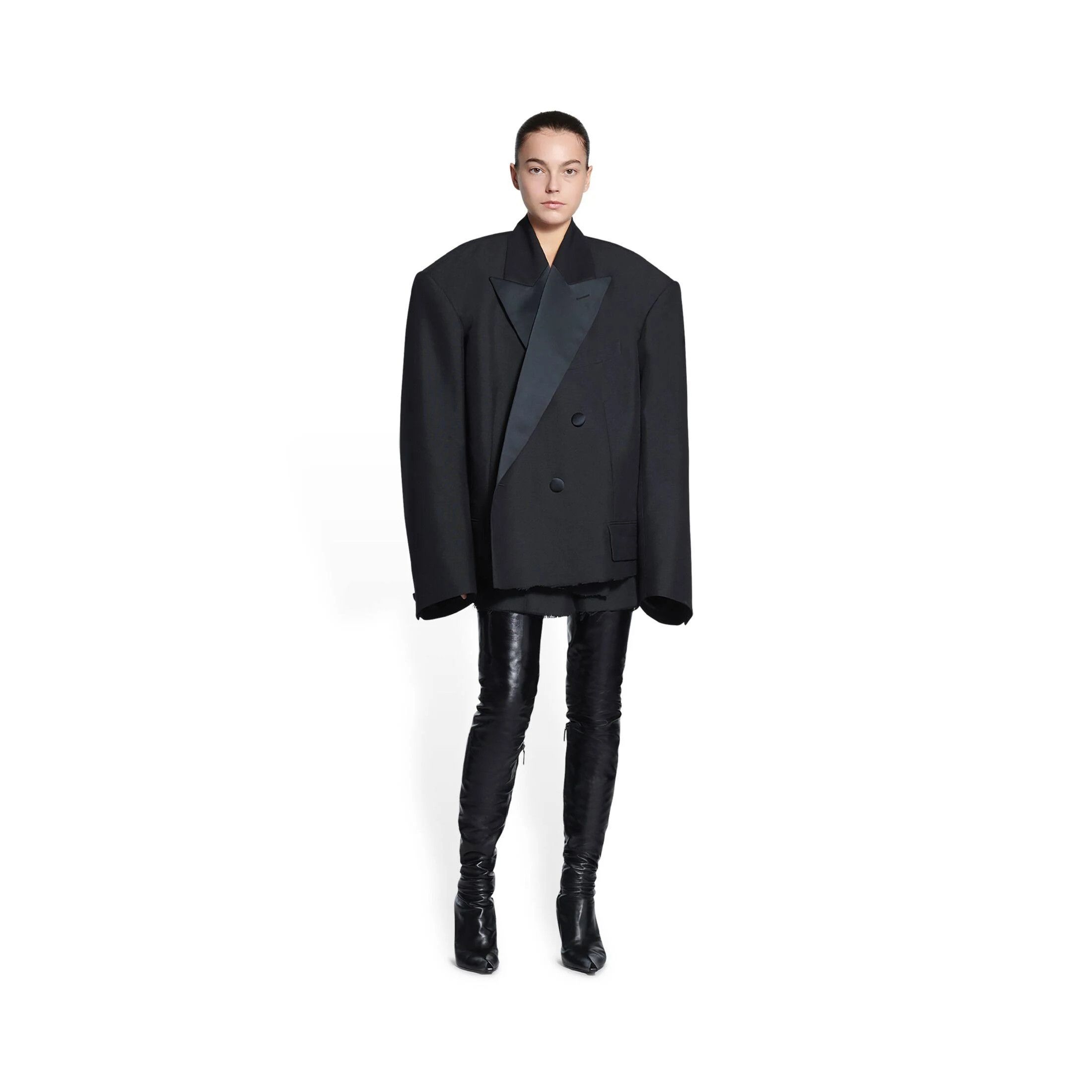 Balenciaga o1in1g1024 Dup / Cropped Tuxedo Blazer in Black Size XS / US 0-2 / IT 36-38 - 2 Thumbnail