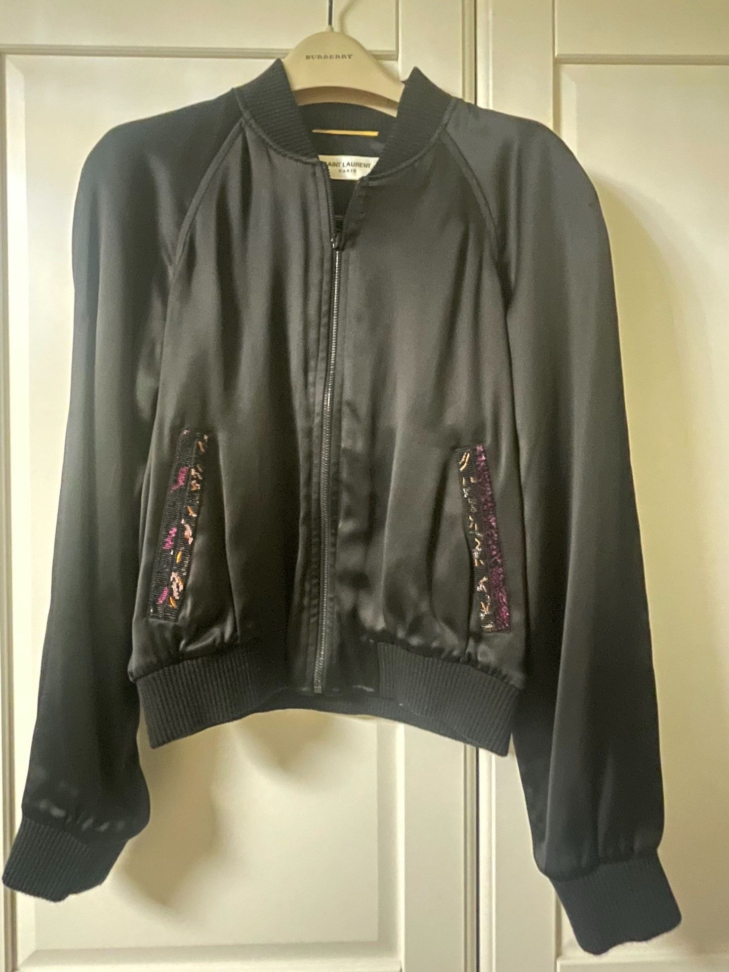 Saint Laurent Paris Saint Laurent Black Teddy Sequined Bomber Jacket Size XS / US 0-2 / IT 36-38 - 1 Thumbnail