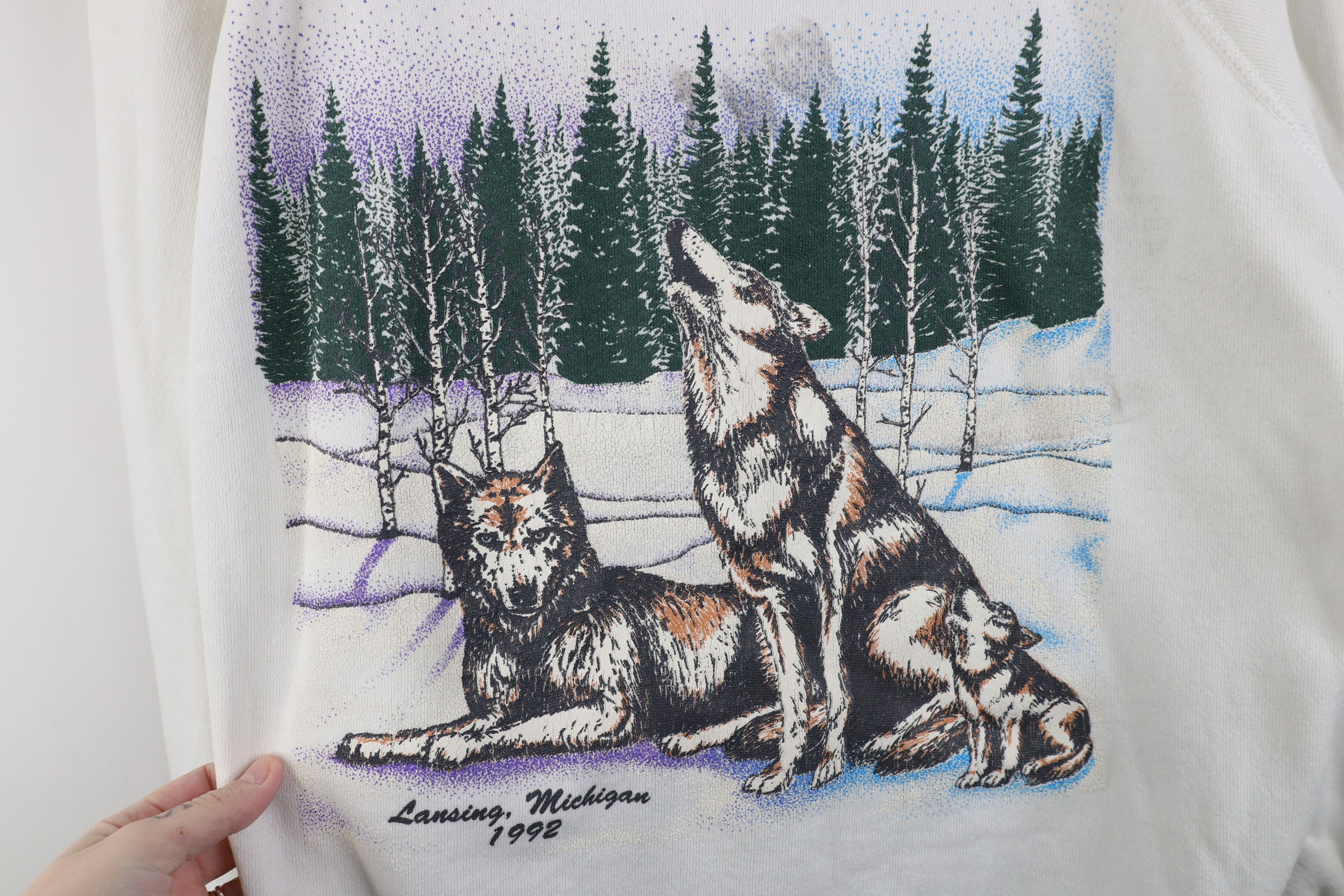 Vintage Vintage 90s Streetwear Michigan Wolf Nature Sweatshirt USA Size XL / US 12-14 / IT 48-50 - 4 Thumbnail
