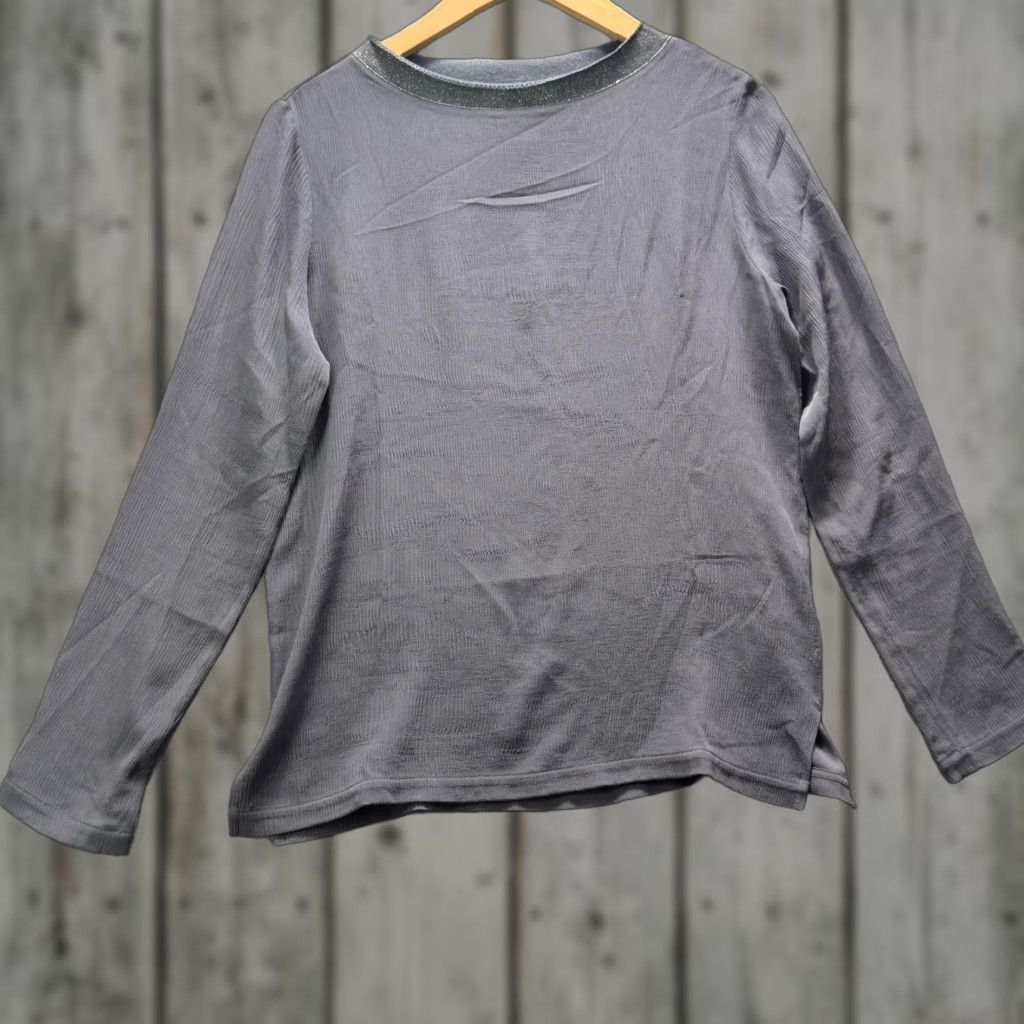 Fabiana Filippi Fabiana Filippi Shirt Womens XS Gray Metallic Crewneck Long Sleeve Made Italy Size XS / US 0-2 / IT 36-38 - 1 Thumbnail