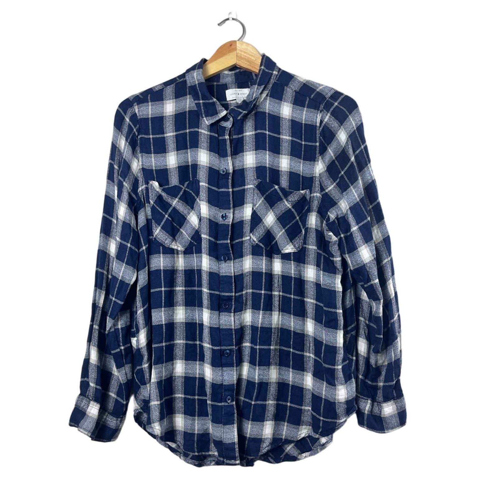 Lucky Brand Lucky Brand Women's Blue Plaid Button-Front Shirt - L Size L / US 10 / IT 46 - 1 Thumbnail