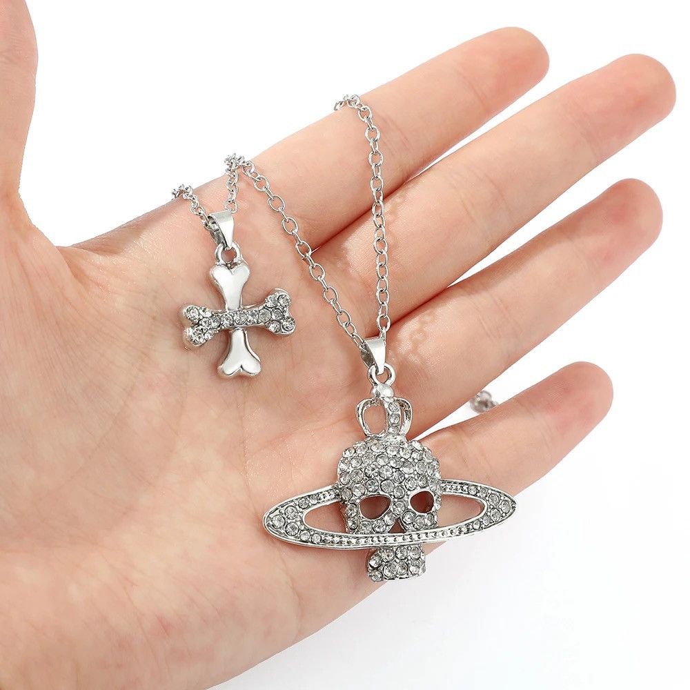 Jewelry Cross Skull Saturn Necklace Pendant Gothic Death Planet Size ONE SIZE - 3 Thumbnail