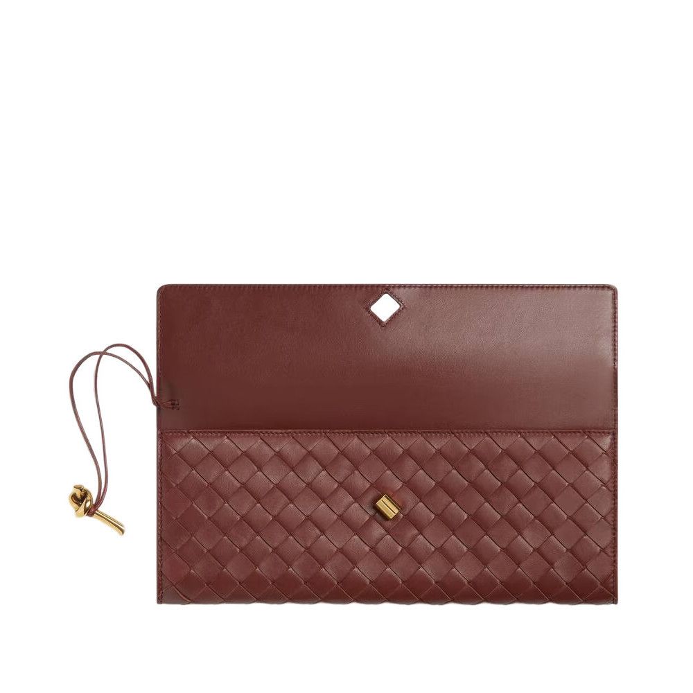 Bottega Veneta Andiamo $3500 Sapele Clutch New And Authentic