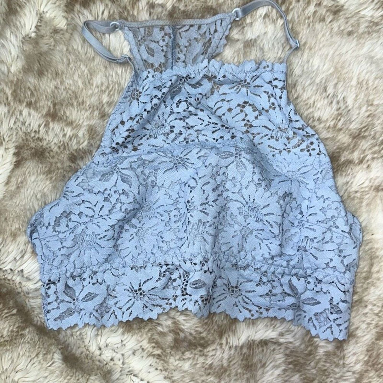 Other Aerie Light Blue Lace High Neck Racerback Bralette | Sz M Size ONE SIZE - 2 Thumbnail