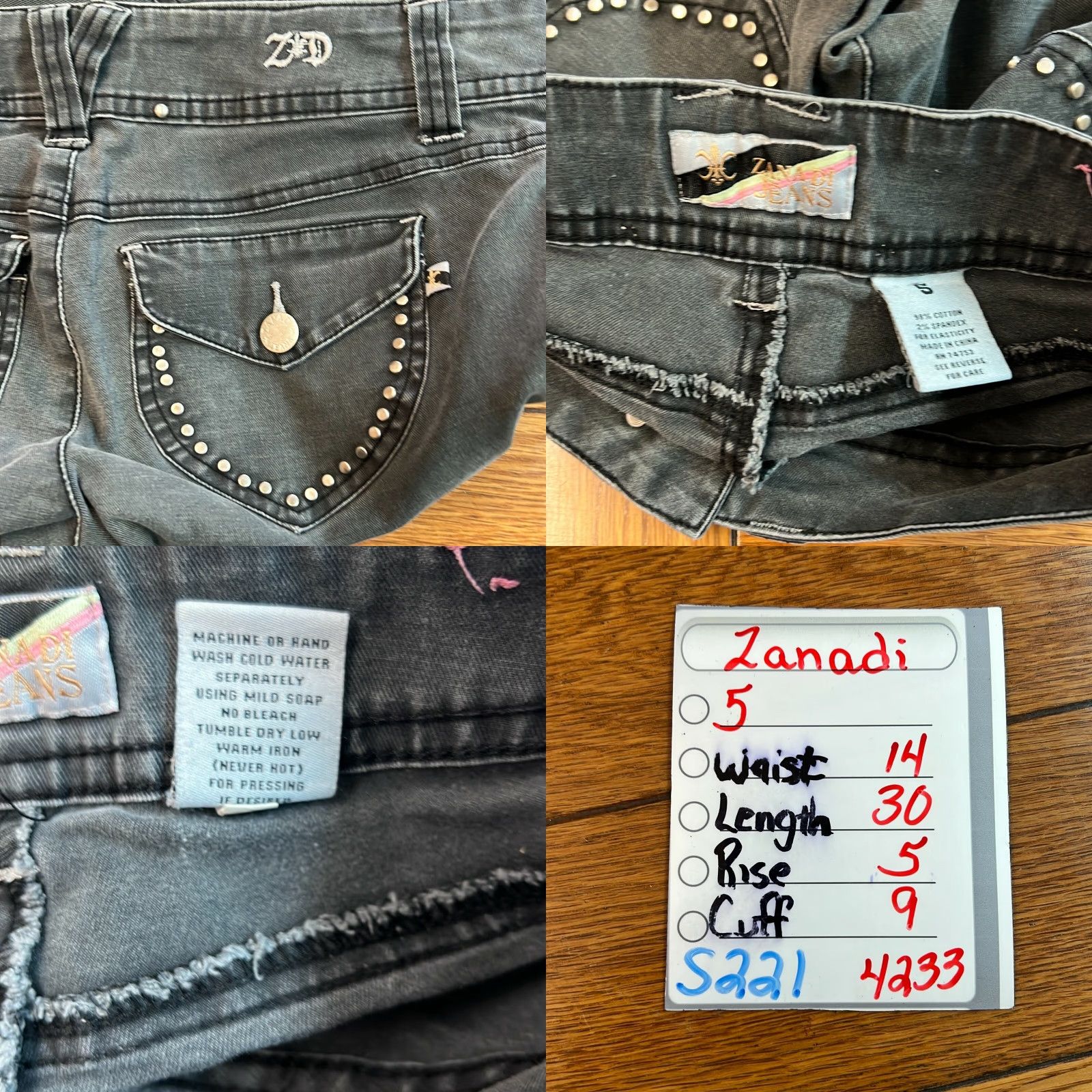 Denime Zana Di Jeans Women's 5 Ultra Low Rise Beaded Straight Black 28x30 Size 27" / US 4 / IT 40 - 8 Thumbnail