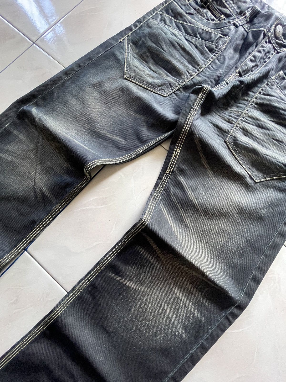 GOSTAR DE FUGA × semanticdesign Urban Craft Waxed Coated Contrast Triple Stitch Jeans Size US 30 / EU 46 - 4 Thumbnail