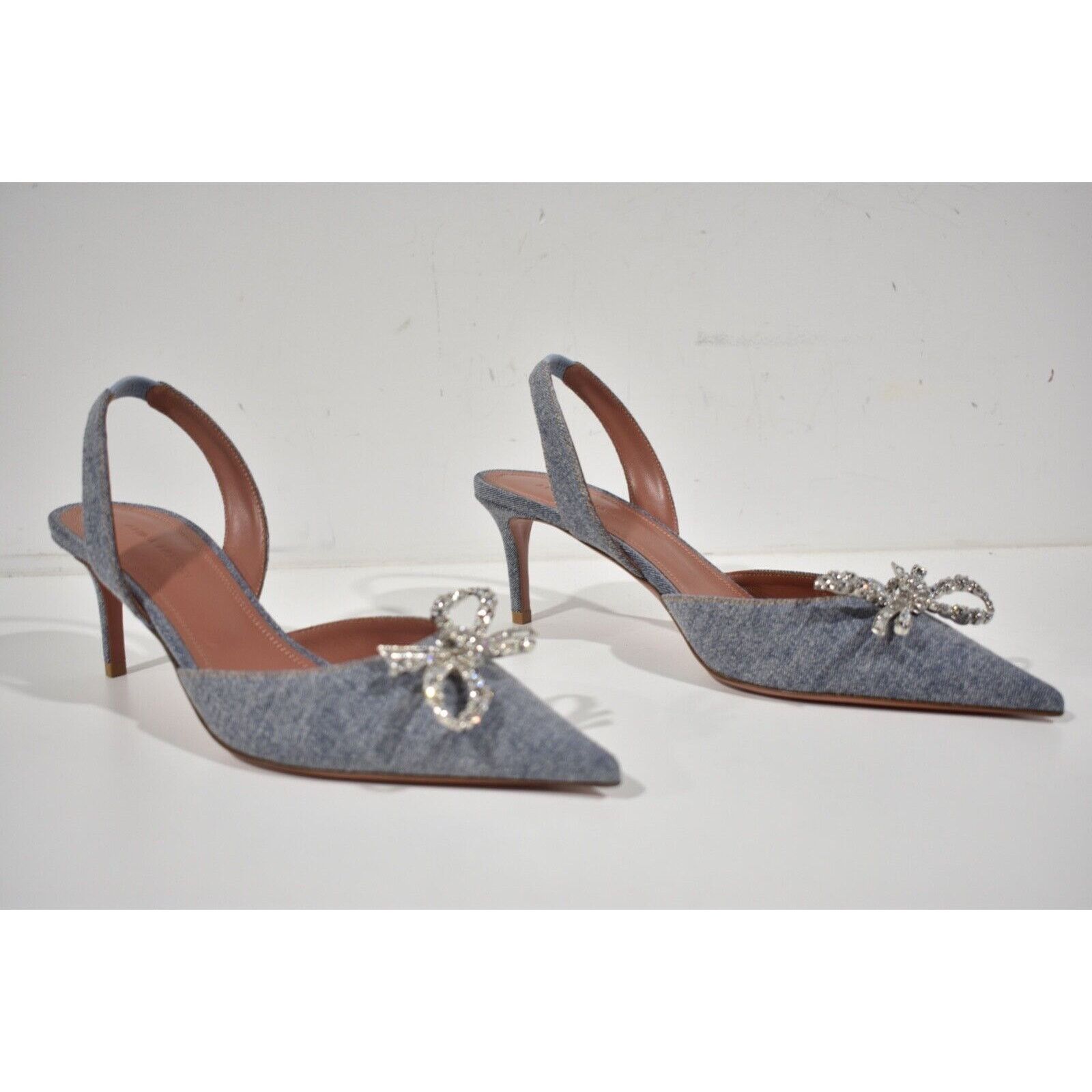 Amina Muaddi Rosie Sling Crystal Bow Slingback Sandal Heel Pump 38.5 Size US 8.5 / IT 38.5 - 4 Thumbnail