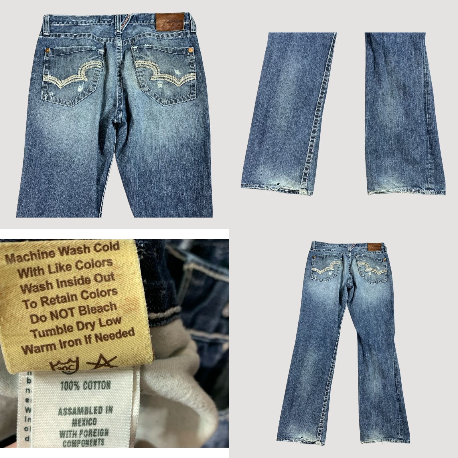 Big Star Jeans Mens 36x32 Blue Voyager Straight Relaxed Distressed Whiskered Jeans Shirt?