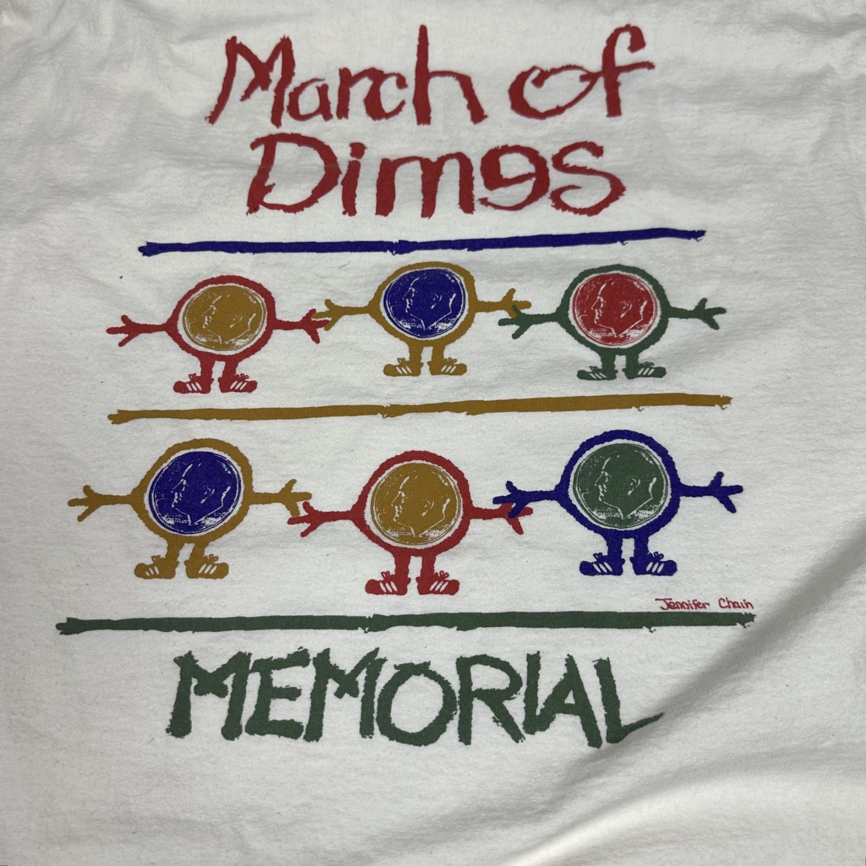Jerzees Jerzees T-Shirt Beige Graphic March Of Dimes Memorial Cotton Sz XL Mens Short Sleeve Vintage Solo? Size US XL / EU 56 / 4 - 6 Thumbnail