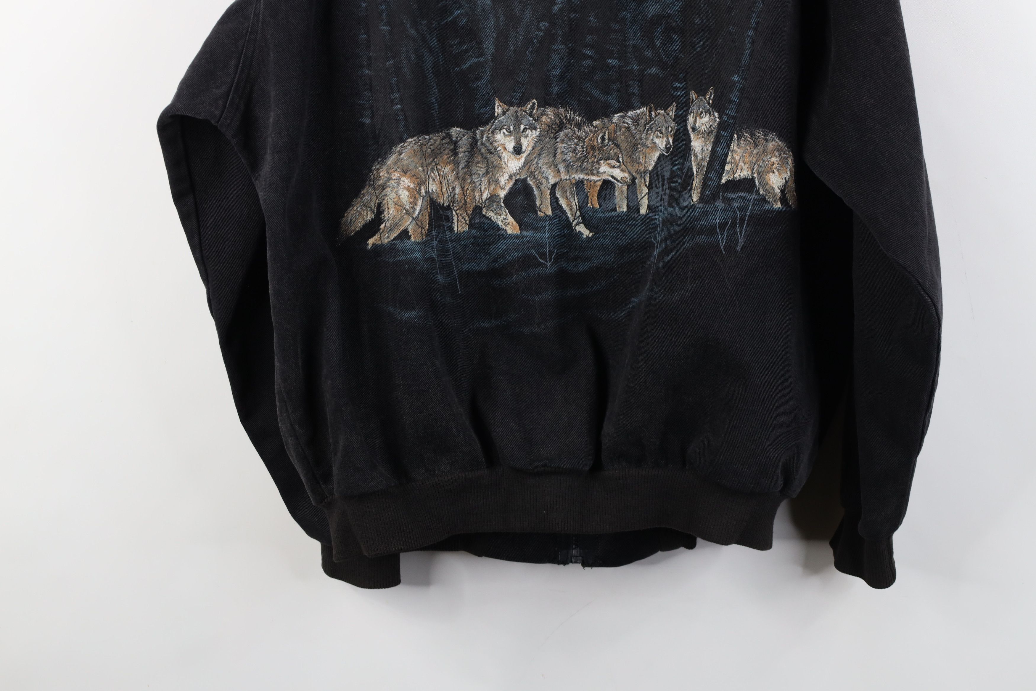 Vintage Vintage 90s Streetwear Nature Wolf Denim Bomber Jacket Black Size US S / EU 44-46 / 1 - 15 Thumbnail