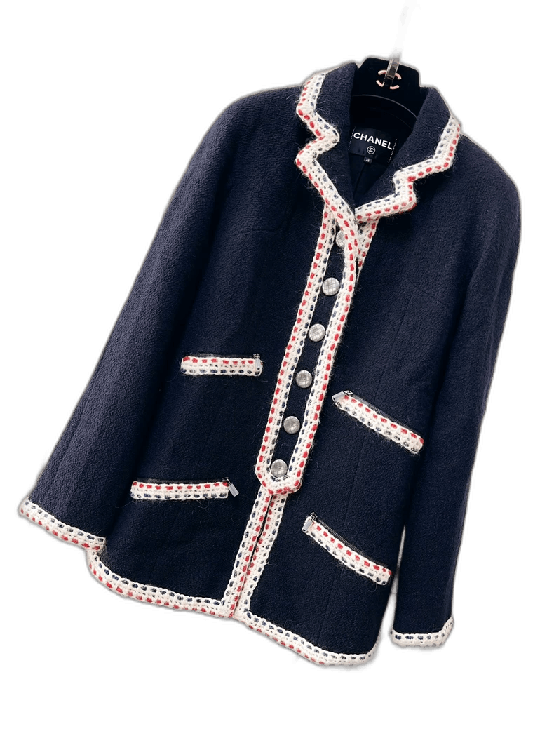 Chanel Chanel Navy Blue Trimmed Jacket Size S / US 4 / IT 40 - 1 Thumbnail