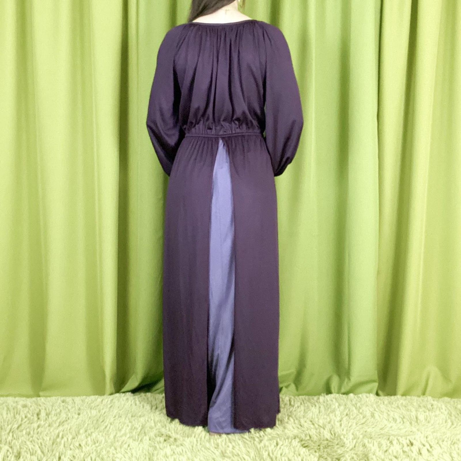 Vintage 80s Vintage Dark Plum A Line Maxi Dress Monochrome Layering Size M / US 6-8 / IT 42-44 - 4 Thumbnail