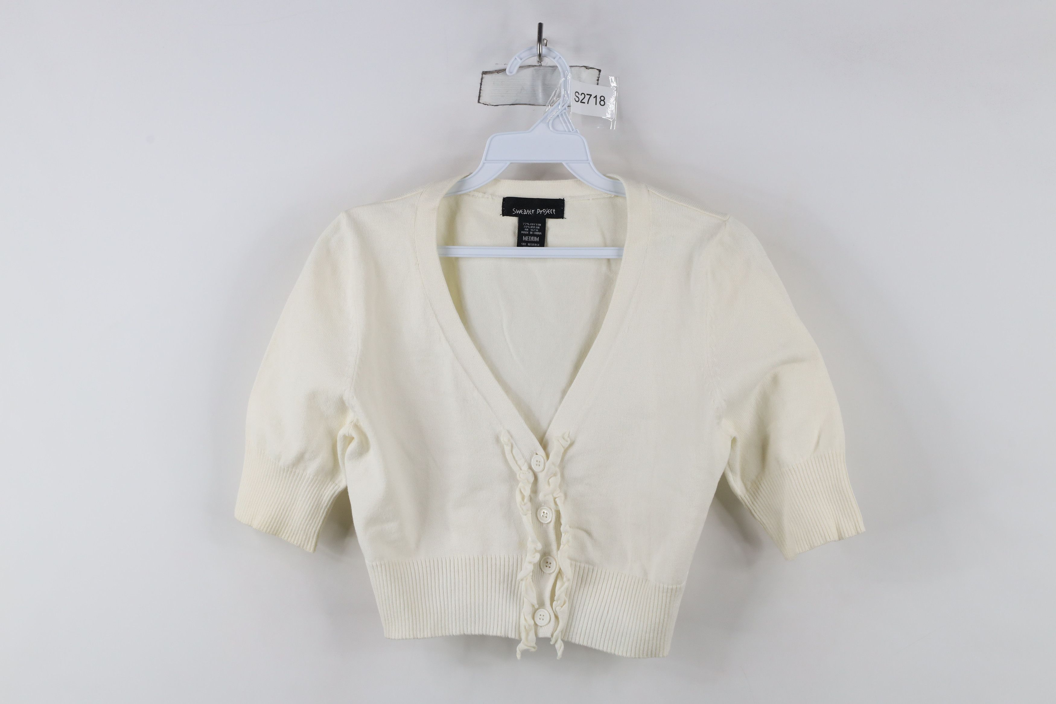 Vintage Vintage 90s Y2K Bella Cropped Ruffled Cardigan Sweater Size M / US 6-8 / IT 42-44 - 1 Thumbnail