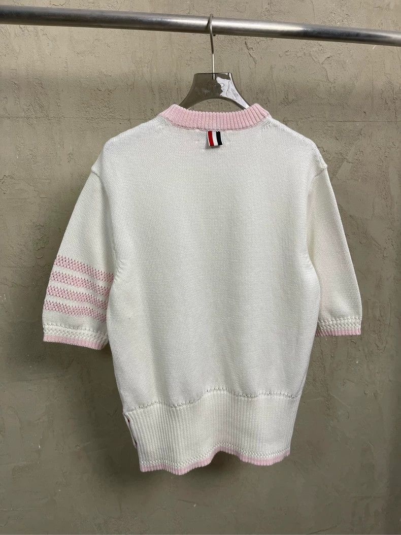 Thom Browne Thom Browne White and pink four-striped knitted short-sleev Size M / US 6-8 / IT 42-44 - 3 Thumbnail