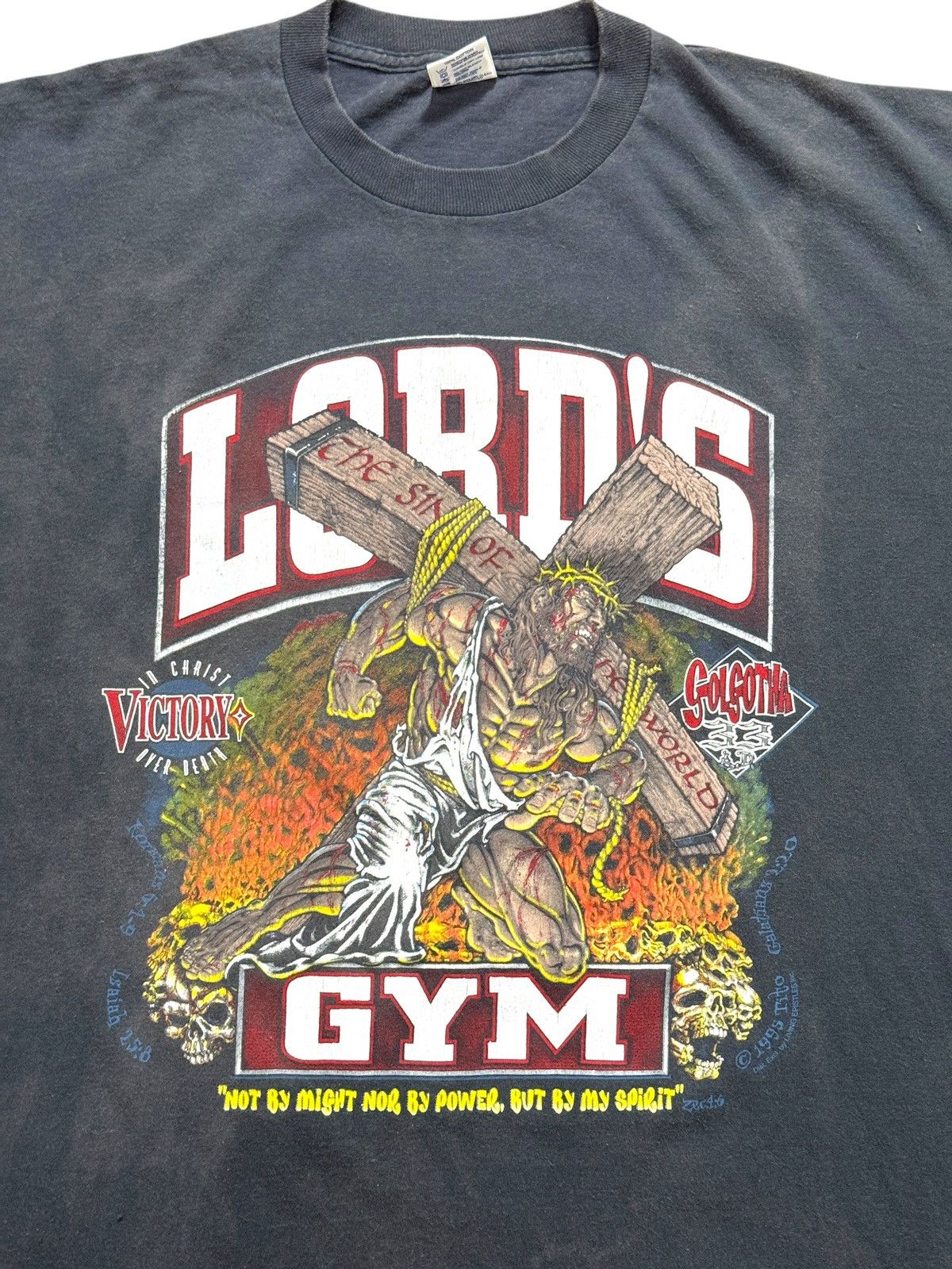 Vintage *RARE* VINTAGE 1995 90s LORD’S GYM GOD BODYBUILDING T-SHIRT Size US XXL / EU 58 / 5 - 3 Thumbnail