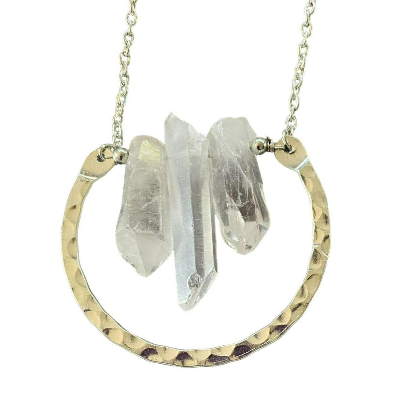 Other Rough Quartz Crystal & Hammered Metal Pendant Necklace 30" L Size ONE SIZE - 2 Thumbnail