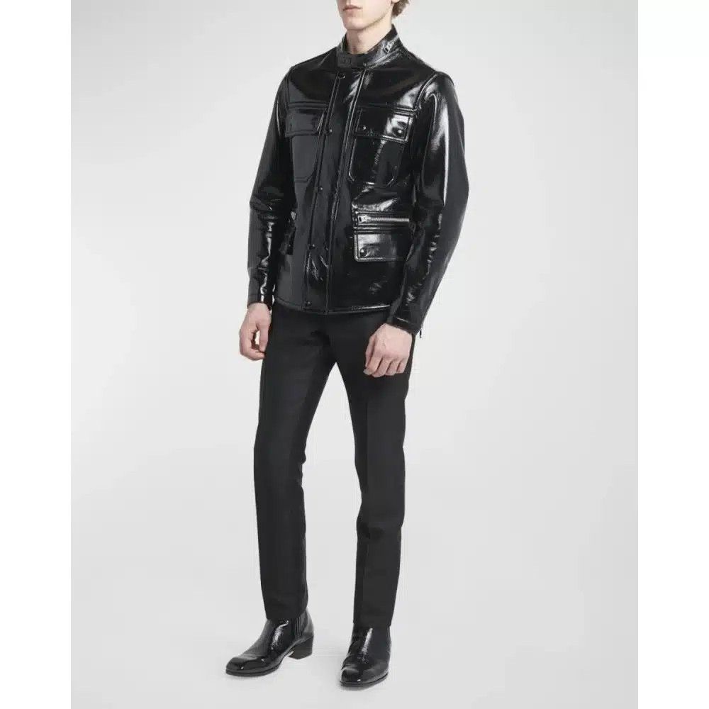 Tom Ford o1loc1c1024 LJM005 Shiny Crackled Leather Jacket in Black Size US M / EU 48-50 / 2 - 3 Thumbnail