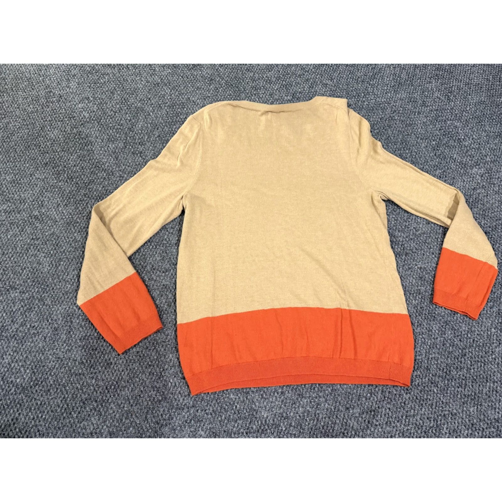 Talbots Talbots Sweater Womens L Beige Orange Colorblock Lightweight Knit Pullover Crew Neck Long Sleeve Tight-Knit Casual Fall Women Size L / US 10 / IT 46 - 7 Thumbnail