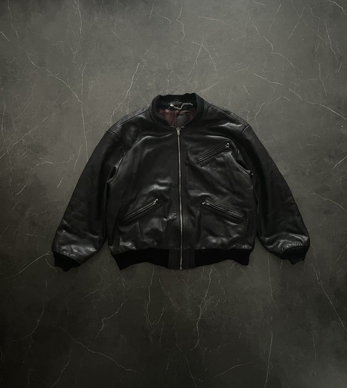 image of Leather Jacket x Racing Vintage Y2K Real Leather Boxy Fit Bomber Jacket in Black, Men's (Size XL)
