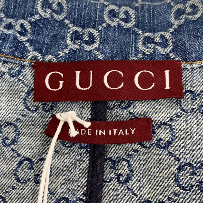 Gucci Gucci Size34 Dark blue logo jacquad full print cotton lapel Size US XXS / EU 40 - 5 Thumbnail