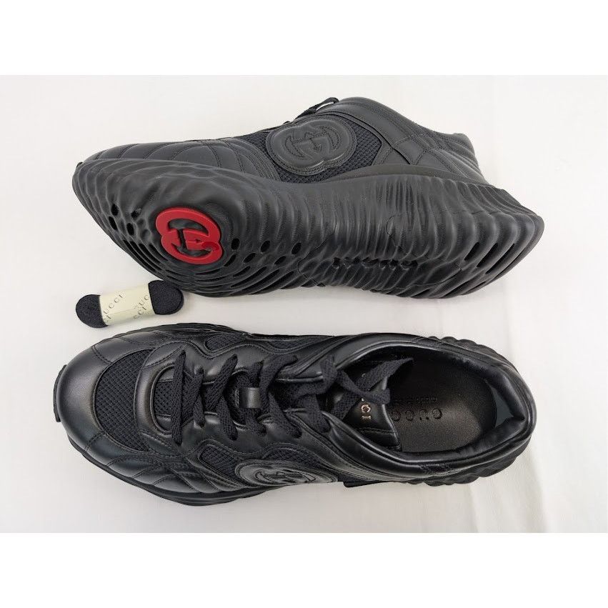 Gucci o1rshd1 Ripple Leather Sneakers in Black Size US 11.5 / EU 44-45 - 1 Thumbnail