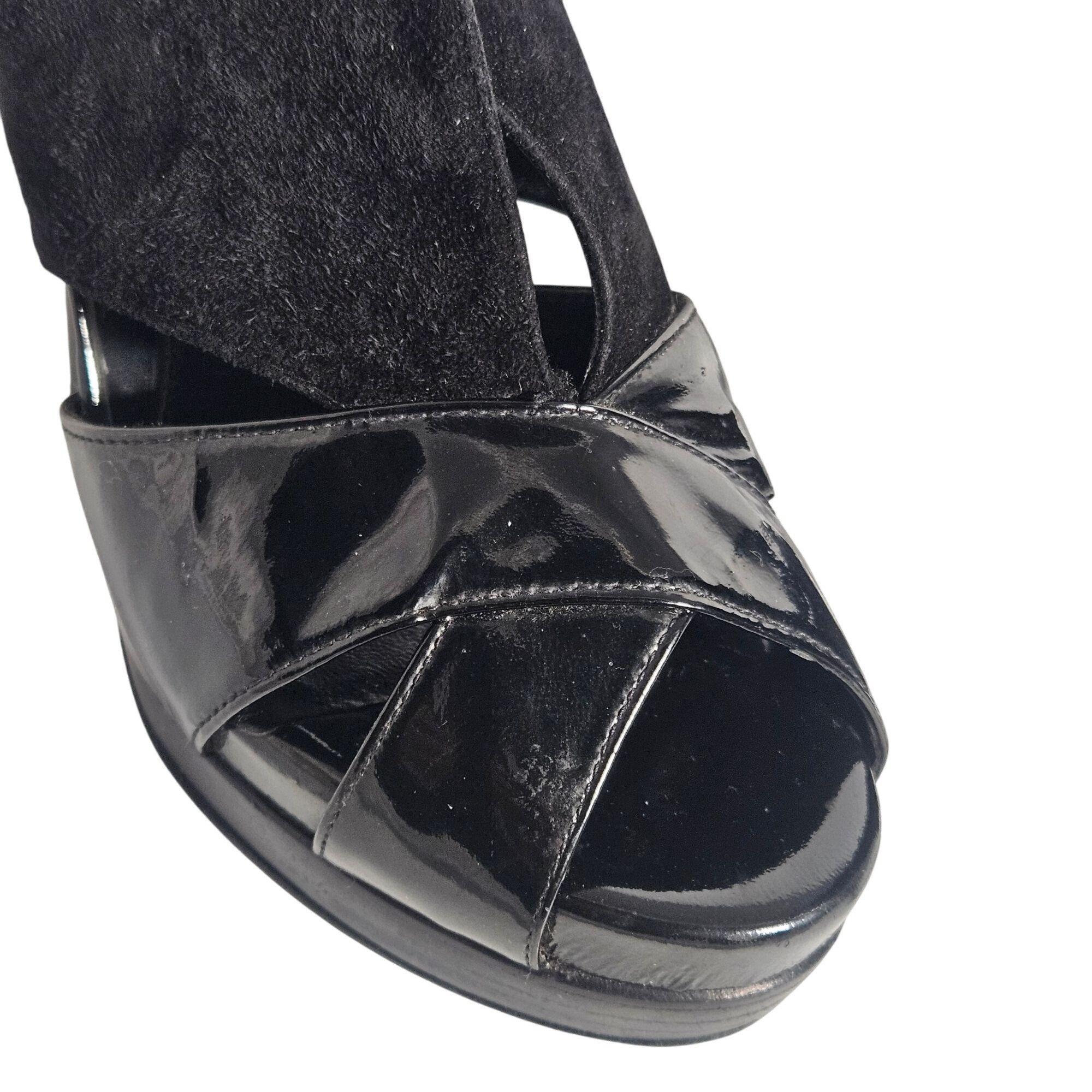 Fendi Fendi Women Peep Toe Slingback Heels Black 38.5 Patent Suede Size US 8.5 / IT 38.5 - 9 Thumbnail