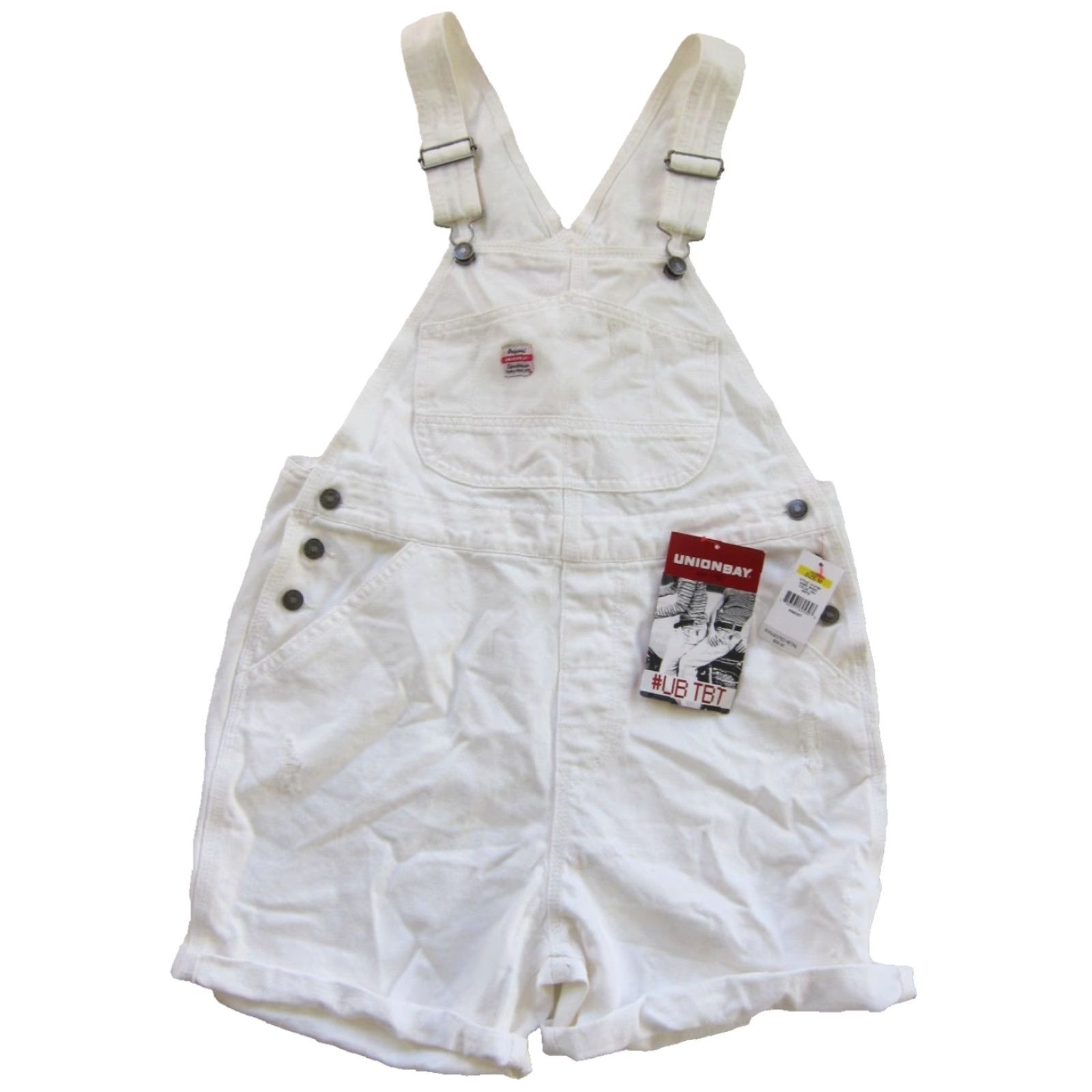 Vintage UNIONBAY Overall Shirt Womens S-M White 100% Cotton Distress Denim Jean Short NWT Vintage Size 28" / US 6 / IT 42 - 2 Thumbnail