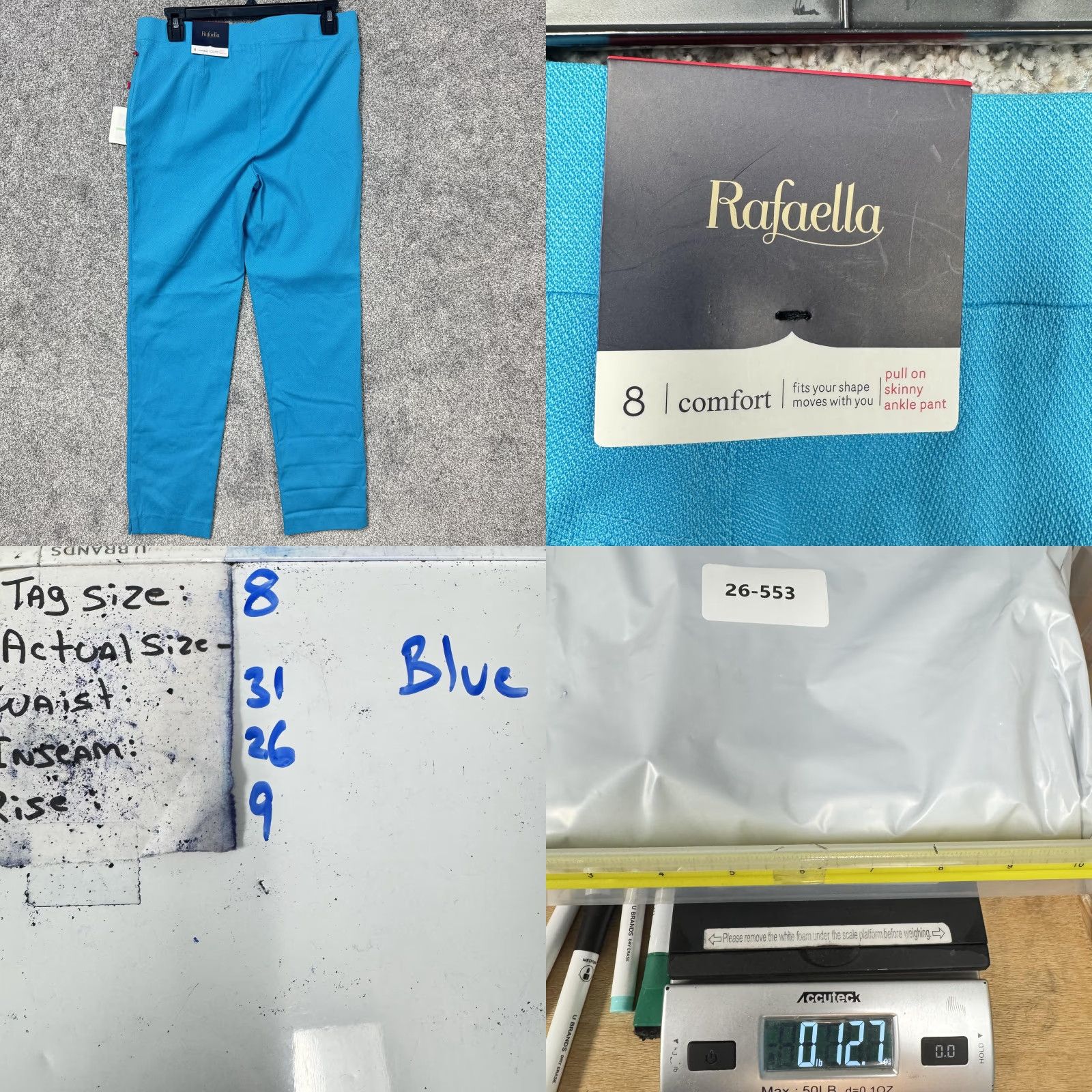 Vintage Rafaella Comfort Pants Scuba Blue 8 Women Pull On Ankle Skinny Pockets Elastic Waist Viscose Nylon Spandex Size 30" / US 8 / IT 44 - 9 Thumbnail