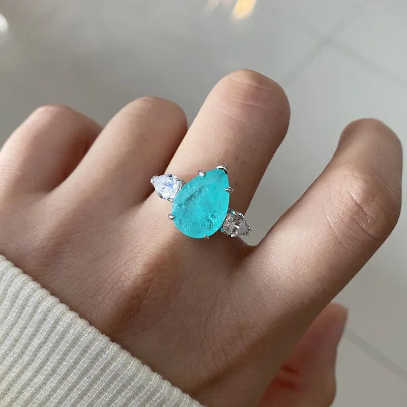 Jewelry Paraiba Geometric Drop Gemstone Ring Size ONE SIZE - 1 Thumbnail