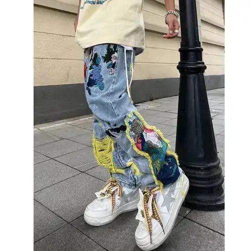 Jean Embroidered Patch Denim Ripped Jeans Size US 32 / EU 48 - 2 Thumbnail