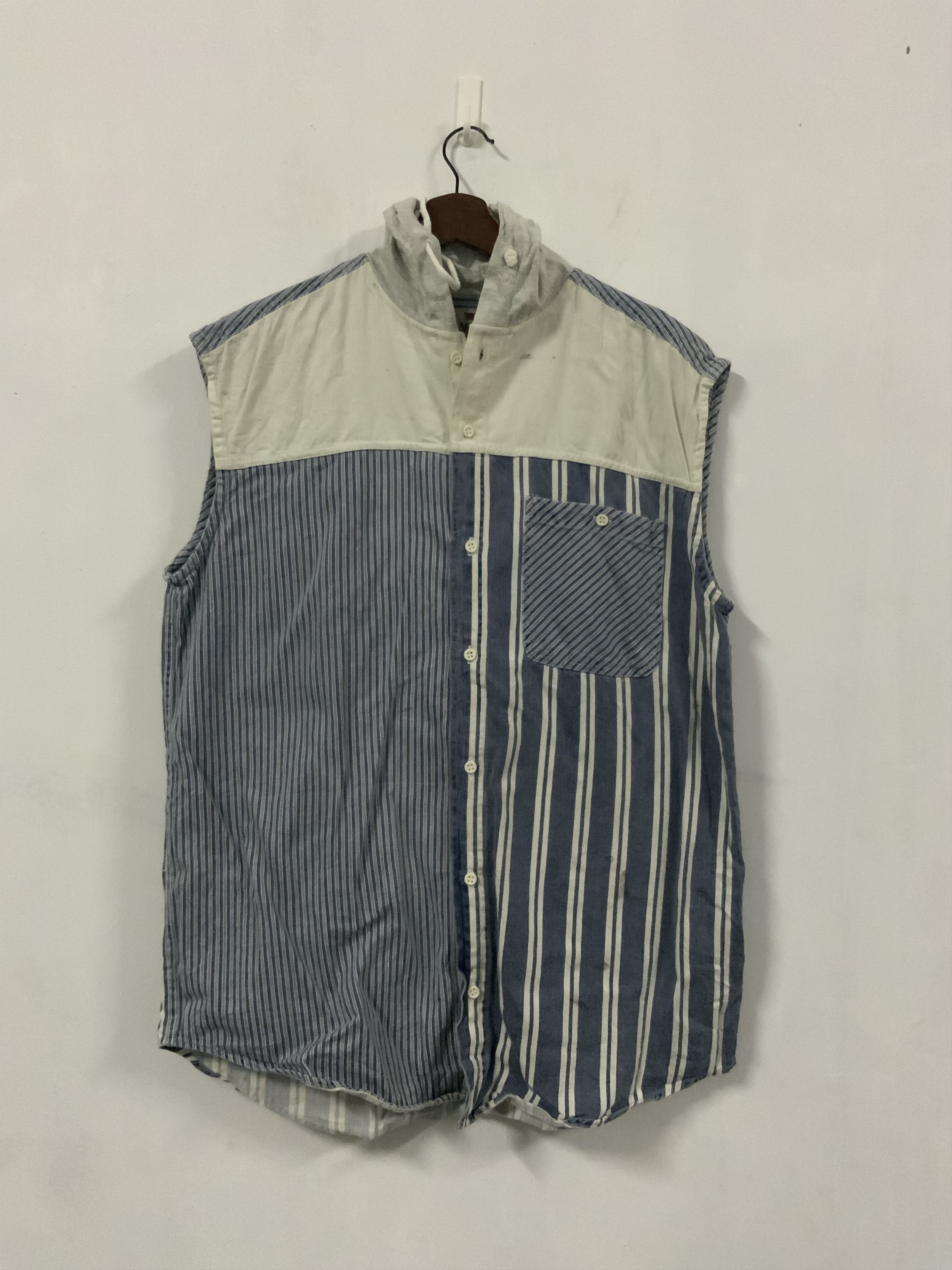 Japanese Brand Milacosta Japan Striped Indigo Hoodie Sleeveless Size US M / EU 48-50 / 2 - 1 Thumbnail