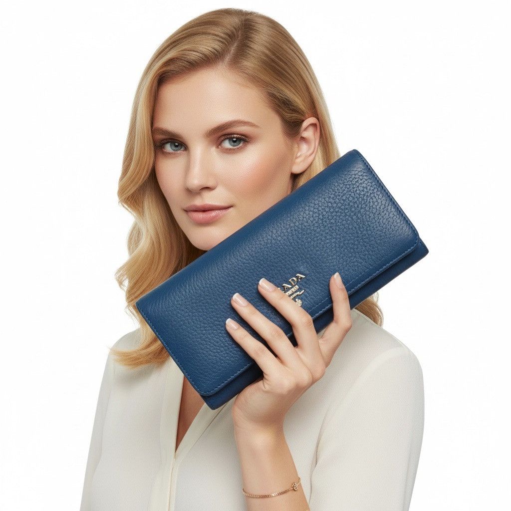 Prada PRADA Blue Teal Blue Leather Women's Continental Flap Wallet Size ONE SIZE - 12 Thumbnail