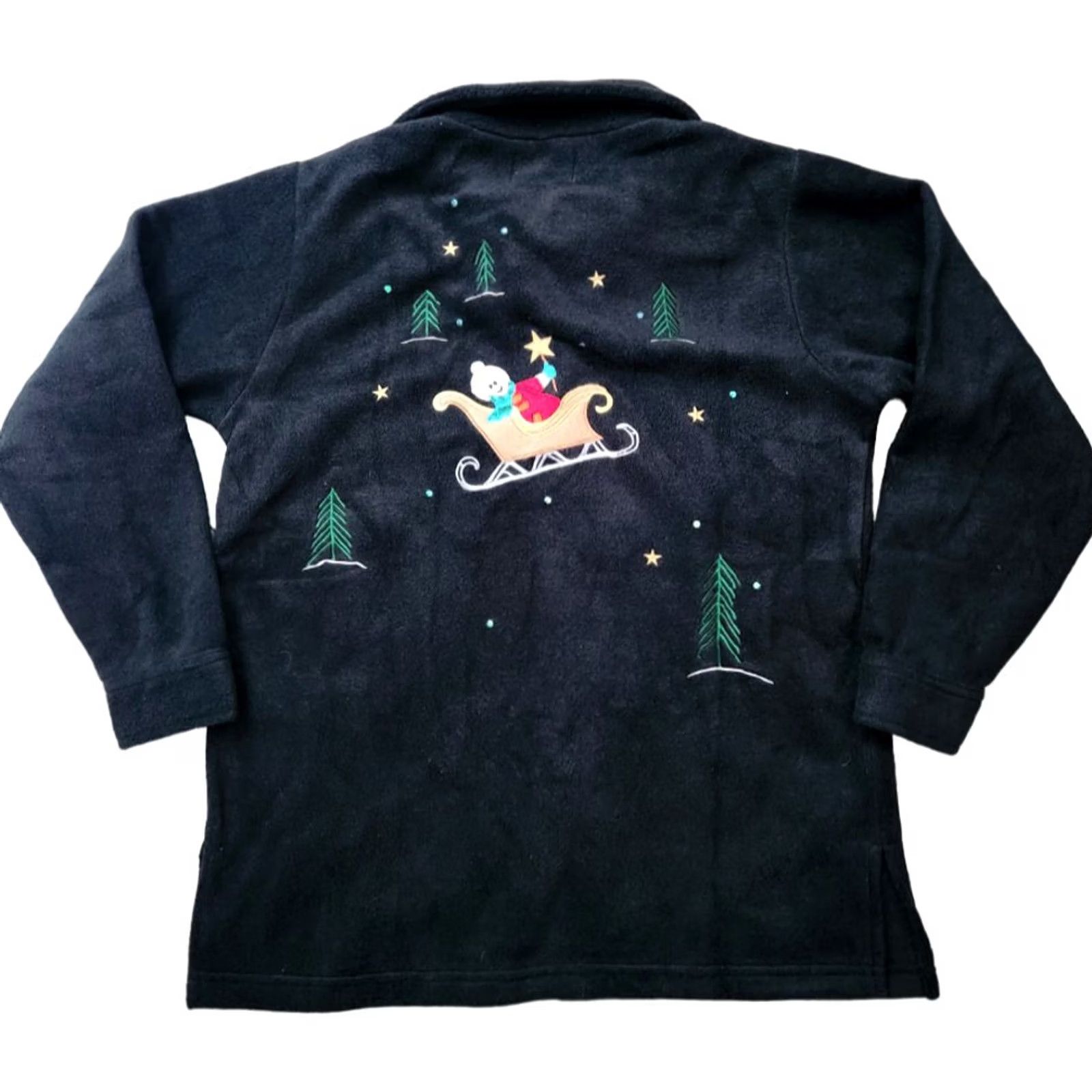 Quacker Factory Quacker Factory Womens Jacket S Black Fleece Christmas Long Sleeve Button Up Embroidered Snowmen Size S / US 4 / IT 40 - 2 Thumbnail