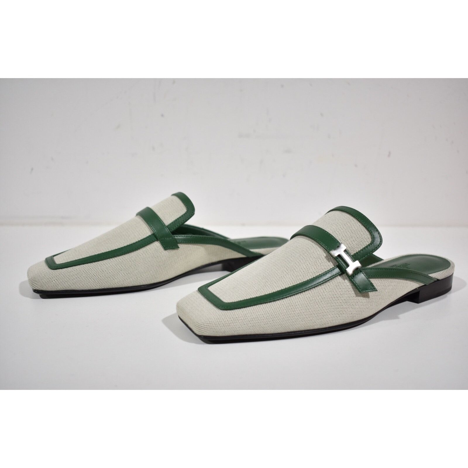 Hermes Groupie Mule Cactus Canvas Backless Mule Slide Flat 37 Size US 7 / IT 37 - 9 Thumbnail