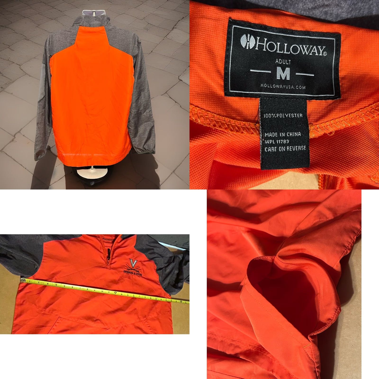 Holloway Holloway University Of Virginia Swimming & Diving 1/4 Zip Pullover Jacket Men Medium Gray Orange Multicolor Logo Zip Mock Short Length Regular Fit Size US M / EU 48-50 / 2 - 8 Thumbnail