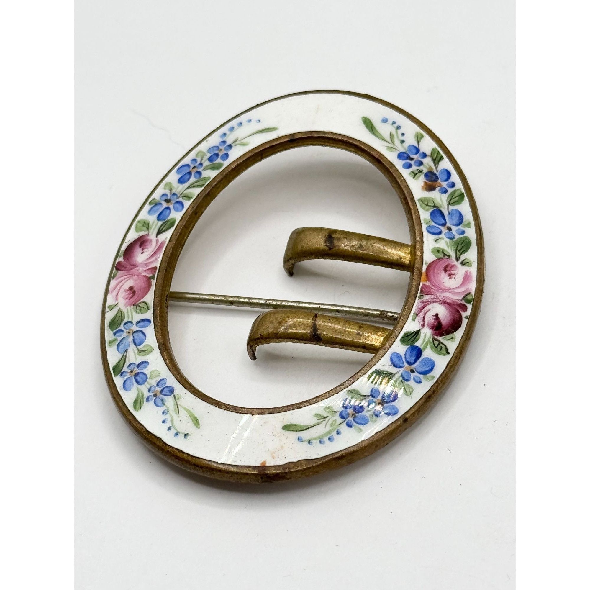 Vintage Antique Estate Enamel Floral Buckle Brooch Pin Size ONE SIZE - 2 Thumbnail