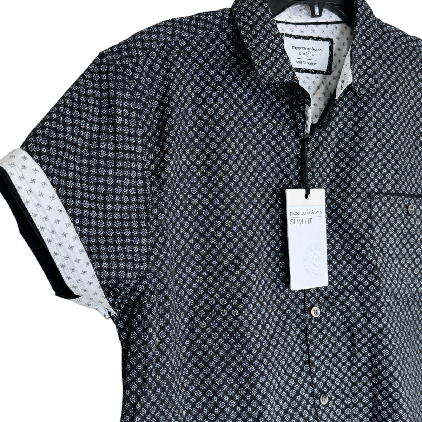 Paper Denim & Cloth Paperdenim & Cloth Slim Fit Shirt XL Black White Geometric Size US L / EU 52-54 / 3 - 6 Thumbnail