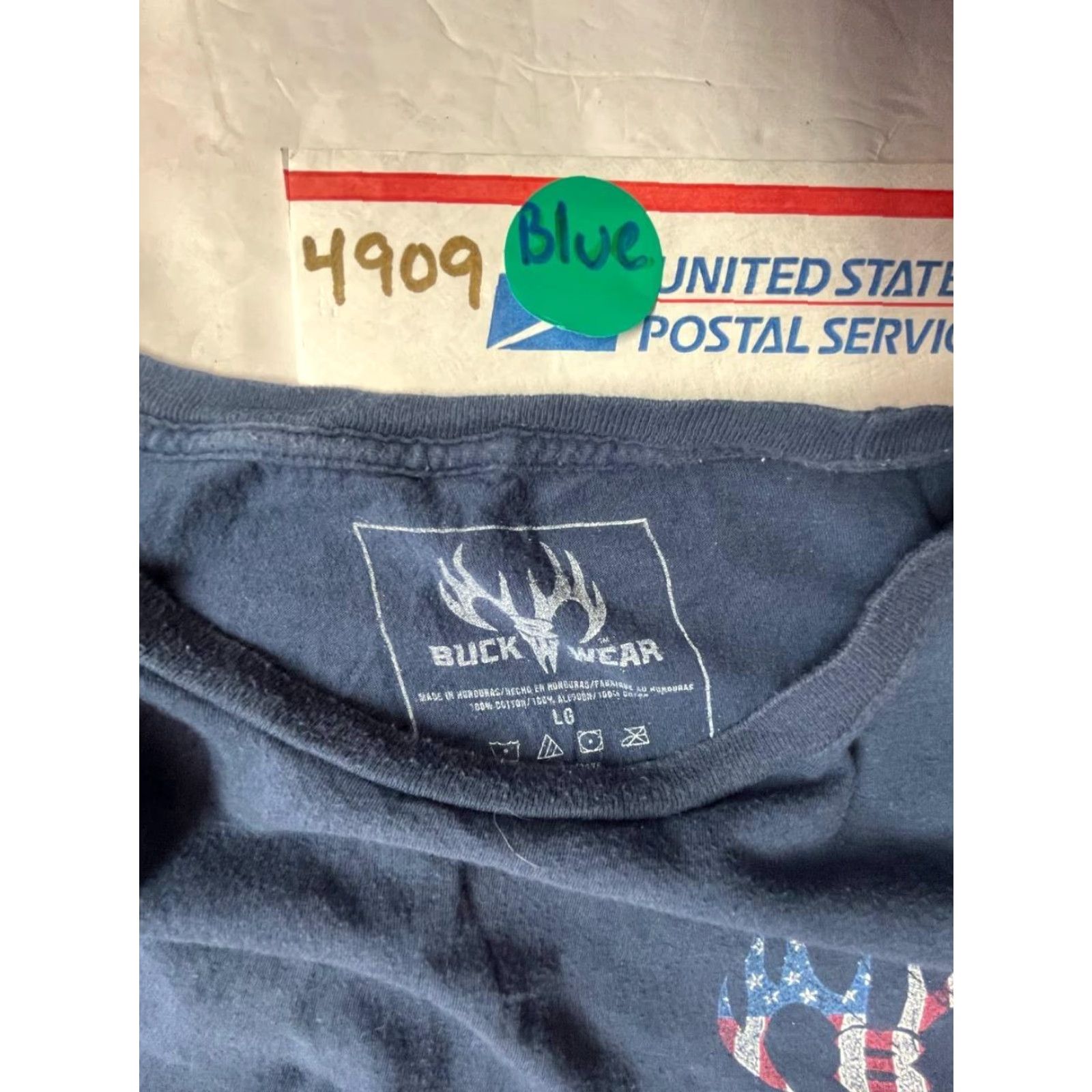 Vintage Buck Wear Men T-Shirt Blue Size L USA Flag Patriotic Graphic Print Crew Neck Short Sleeve Vintage No (if allowed) Size US L / EU 52-54 / 3 - 6 Thumbnail