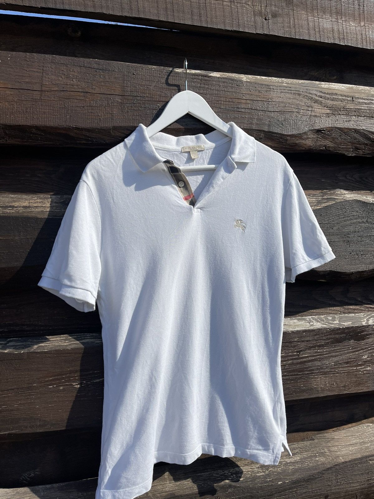 Burberry Brit white polo t-shirt logo nova check neck