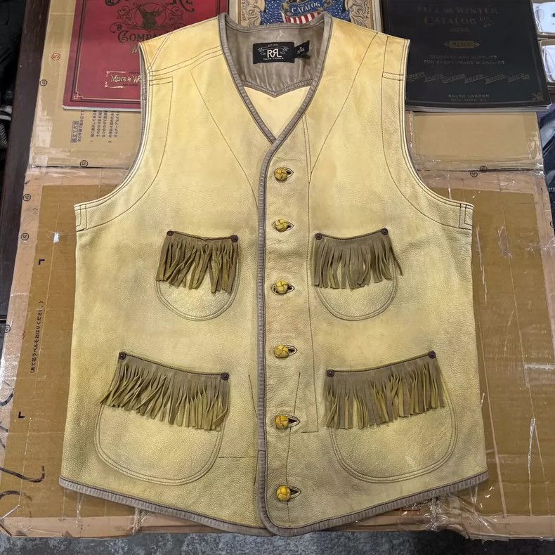 RRL Ralph Lauren Make old tassel leather vest