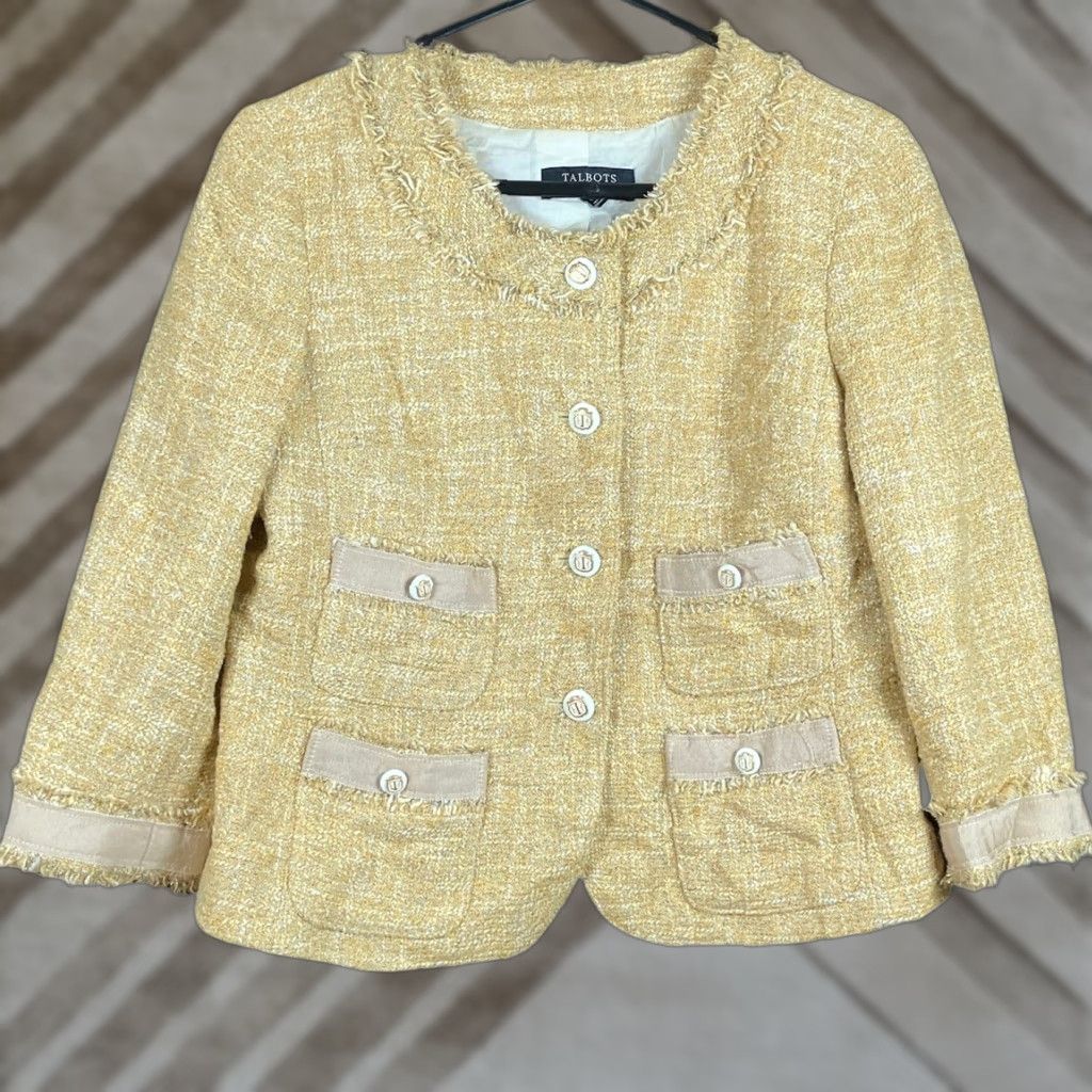 Talbots Talbots Blazer Jacket Gold Tweed Classic Jackie O Lined Cotton Blend 6P Petites Women Vintage Casual Workwear Office Mens Womens Size M / US 6-8 / IT 42-44 - 1 Thumbnail